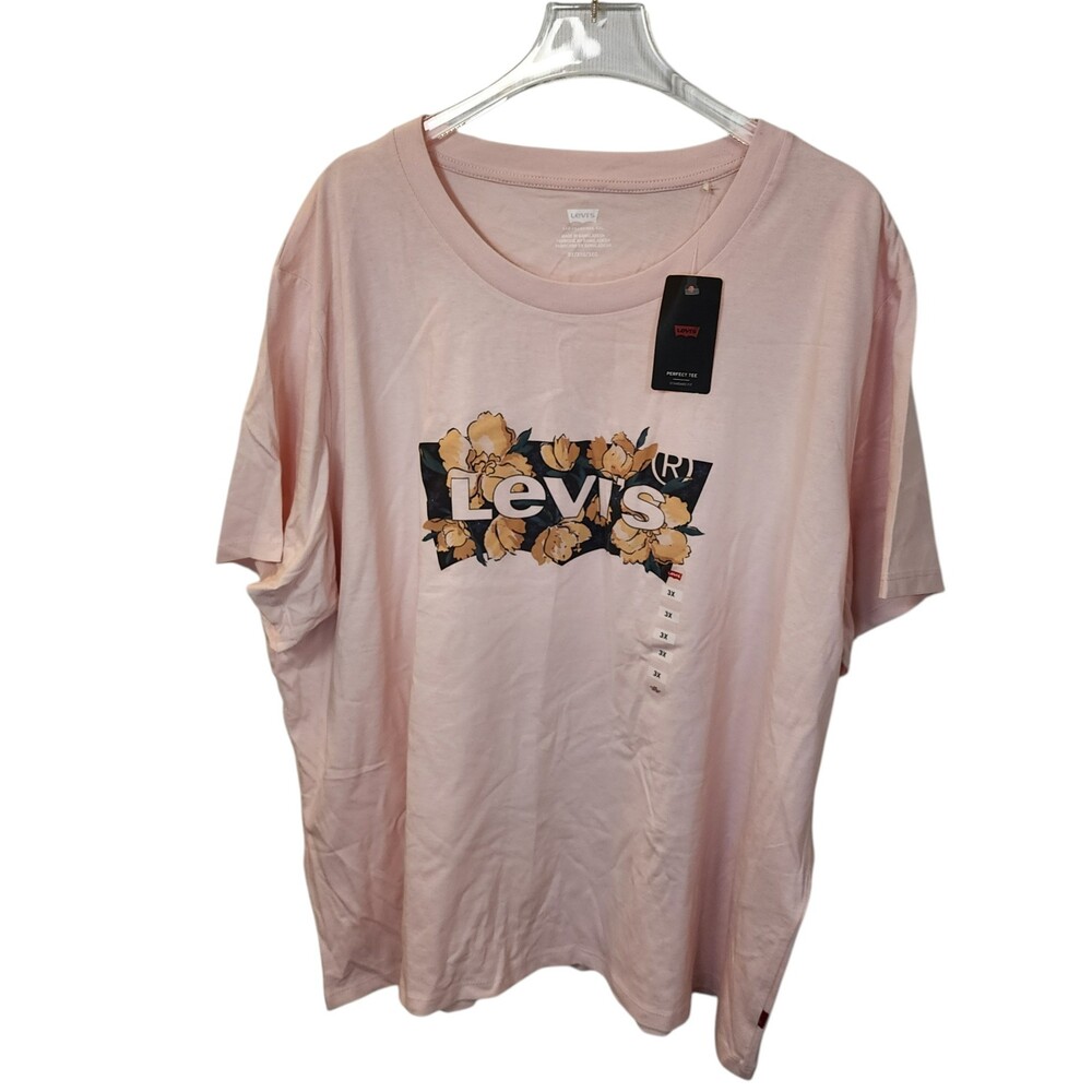 Levis Pink Cotton Floral Graphic Logo Short Sleeve Perfect Tee T-Shirt NWT 3X